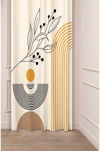 GREENDECOR Μοντέρνα κουρτίνα φόντου με μοντέρνο σχέδιο με μπεζ κρέμα με μοτίβο Leaf Bohemian Minimalist Special Design Digital με τύπωμα (Single Sash)