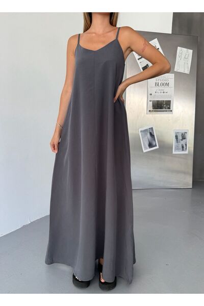 NEAR Askılı Maxi Elbise – Oversize Rahat Kalıp, Yazlık Nefes Alan Terletmeyen Kumaş