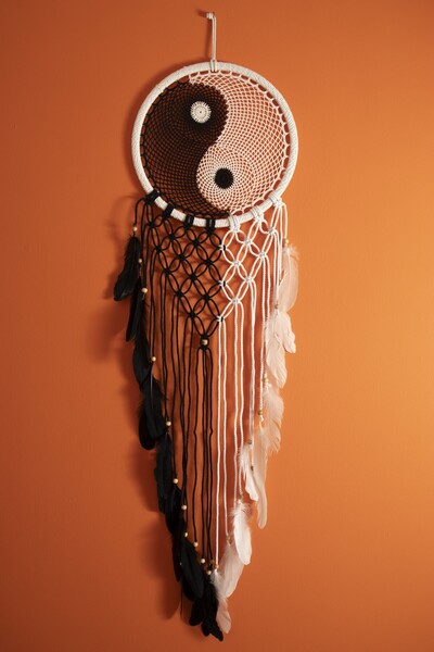 Makraart Düşkapanı YİNG-YANG DÜŞ KAPANI Düş Kapanı Makrome Kapı Süsü Duvar De...