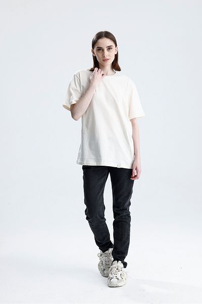 Sofist İstanbul Ecru Loose Fit Unisex T-Shirt 100% Cotton Crew Neck Solid Color