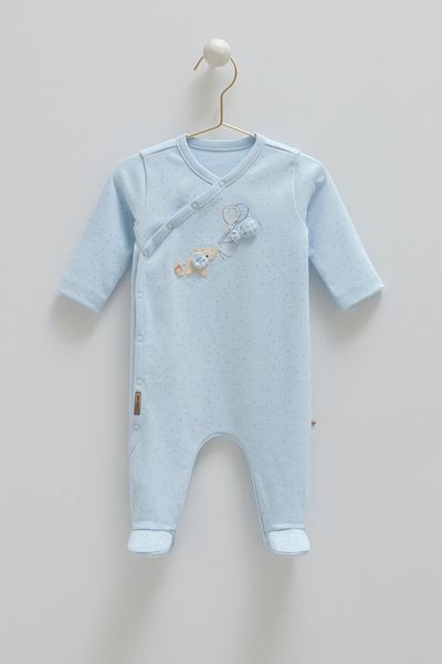 Caramell Elephant Embroidered Baby Romper 100% Cotton Interlock Fabric Side Snaps 0-6 Months
