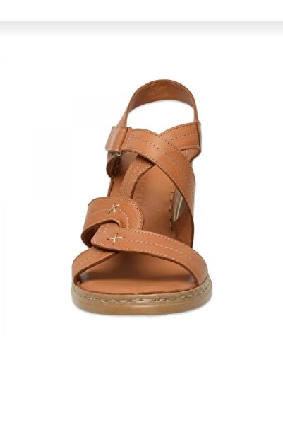 Mammamia 2505 Genuine Leather Velcro Thick Heeled Sandals