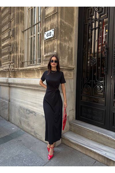 şems fashion Otaku Women's Side Tie Modal Fabric Dress
