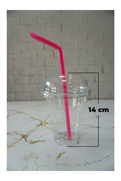 Dispoza 350 Cc Plastic Cup with Lid and Straw 100 Pet Cups Lemonade Cold Drink Milkshake Cup
