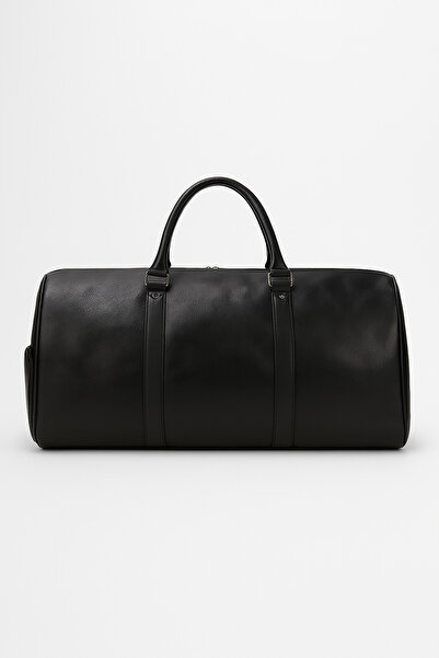 Çantacım Spor Çantası Ayakkabı Bölmeli Seyahat Deri Siyah