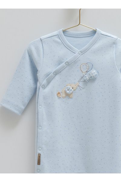 Caramell Elephant Embroidered Baby Romper 100% Cotton Interlock Fabric Side Snaps 0-6 Months
