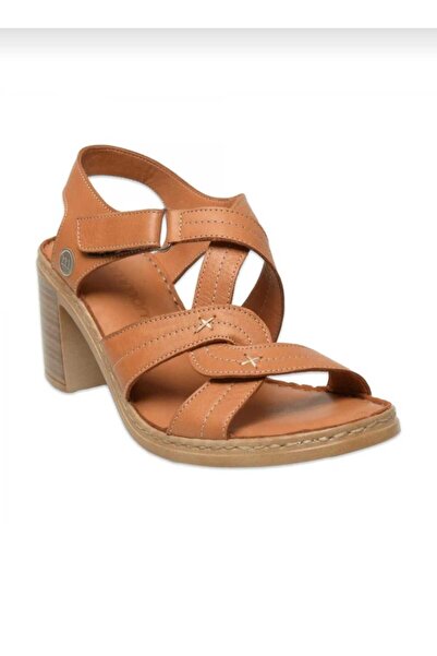 Mammamia 2505 Genuine Leather Velcro Thick Heeled Sandals