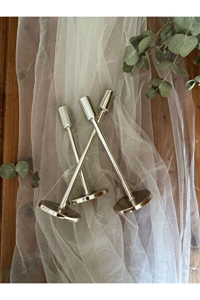 TozluAtolye 3'lü Gümüş Şamdan Mumluk Dekoratif