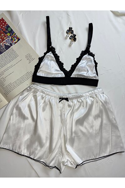 ROZENİN LINGERIE Patterned Satin Bralet Shorts Pajama Set
