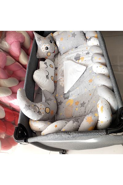 JULYA KİDS Baby Gray Braided Park Crib Sleeping Set 70X110, 70X120, 70X130, 60X120