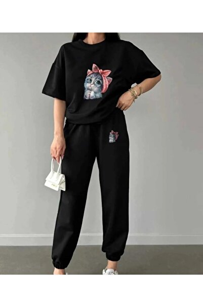 Gutsy طقم رياضي نسائي مطبوع عليه قطة لطيفة