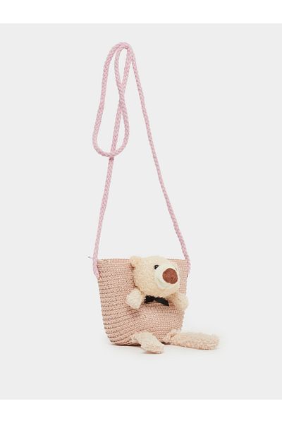 Styli Teddy Bear Straw Bag with Zip Closure