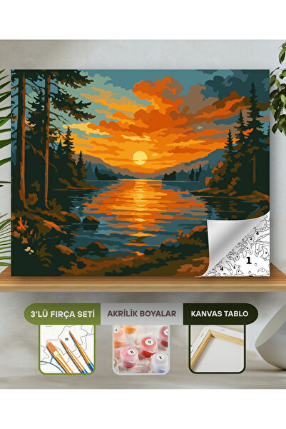 hediye hobim Sayılarla Boyama Seti 40x50 Cm (Çıtalı) Fırça Boya Dahil Numaral...