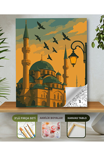 hediye hobim Sayılarla Boyama Seti 40x50 Cm (Çıtalı) Fırça Boya Dahil Numaral...