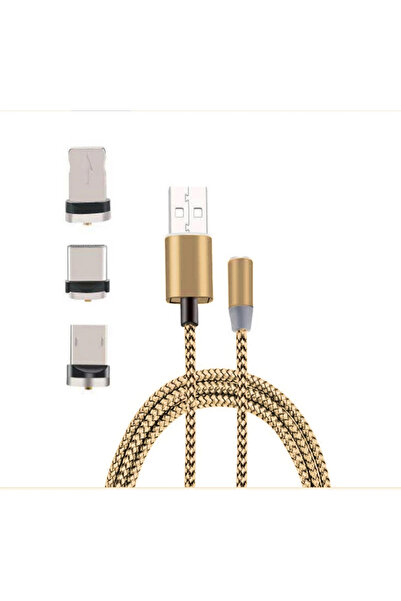 Genel Markalar İphone Type-C Android 3 Yuvarlak Başlık Manyetik Şarj Usb Kabl...