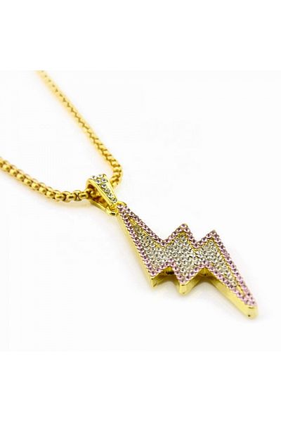 xUPING Lightning pendant necklace, zirconia stones, 18K gold plated, gold