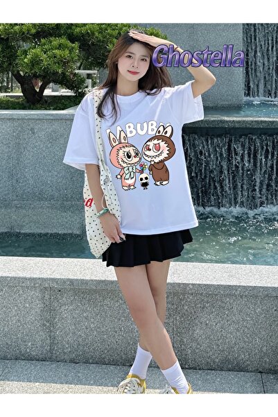 Minga London Bela Labubu majica sa likom Štampano Oversize kroj unisex - Ghos...