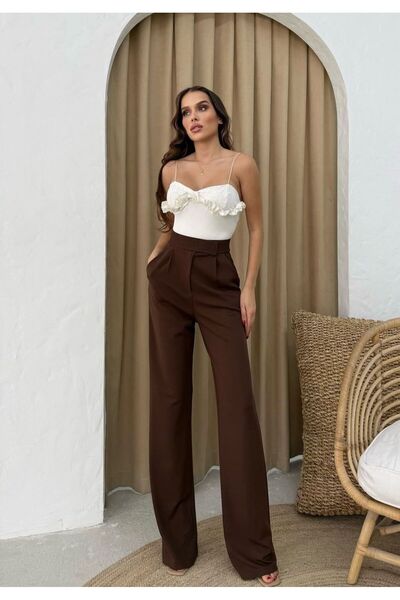 LUMİART γυναικείο παντελόνι palazzo με κολάν με βέλκρο στη μέση