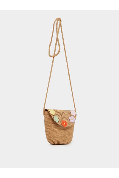 Styli Straw Crossbody Bag with Flower Corsage Detail