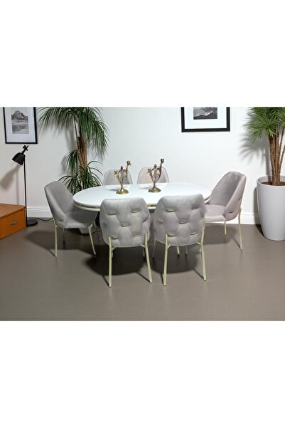 NUNKA HOME Açelya Gold 6 Kişilik BabyFace Salon & Mutfak Masa Takımı Mdf Lak Panel