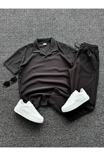 tetramoda Ribbed Polo Neck T-Shirt and Pants Set of 2