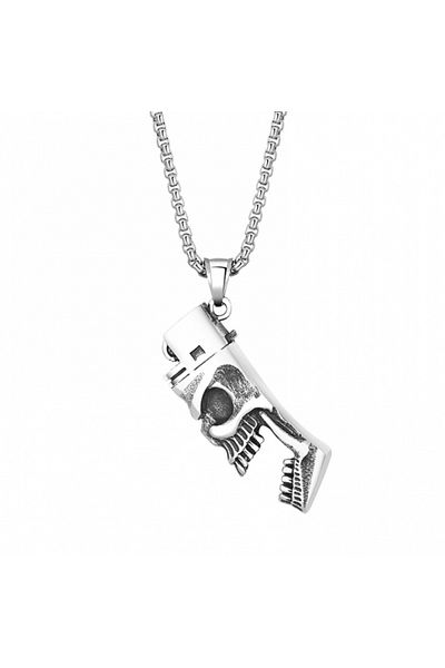 Tessero Colier cu design cubic, brichetă și pandantiv cu craniu, funcție de deschizător de sticle, oțel inoxidabil, Tesse
