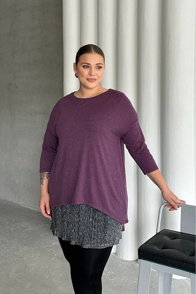 Stil Diva Plus Size Skirt Tulle Detail Long Sleeve Slim Blouse 84-106