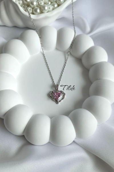 Tilde Design Steel Pink Zircon Stone Heart Pendant Y2K Aesthetic Necklace Women Accessory