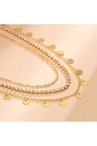 Genel Markalar Şıklığınız için 3 Adet Taşlı Metal Daire Zincirli Bel Kemer