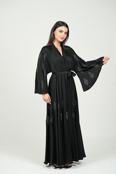 al bent al sharqieh Belted Detailed Black Abaya with shawl