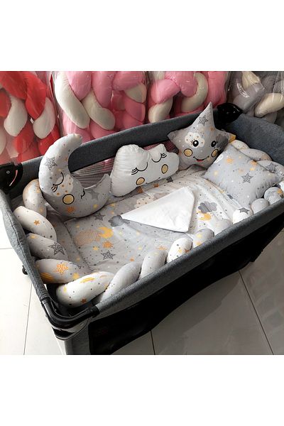 JULYA KİDS Baby Gray Braided Park Crib Sleeping Set 70X110, 70X120, 70X130, 60X120