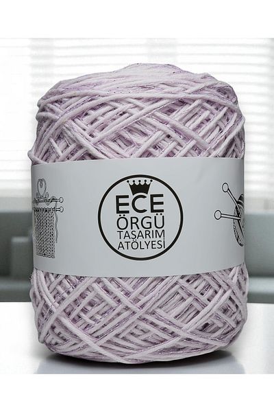 Ece Örgü Tasarım Atölyesi Πλεκτό σχοινί με μείγμα λάμπας σε ανοιχτό λιλά τυλιγμένο μπαμπού βαμβάκι (200 γρ.)