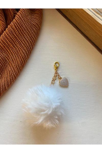 Cisemco Heart Themed Plush Keychain with Pompom Figure