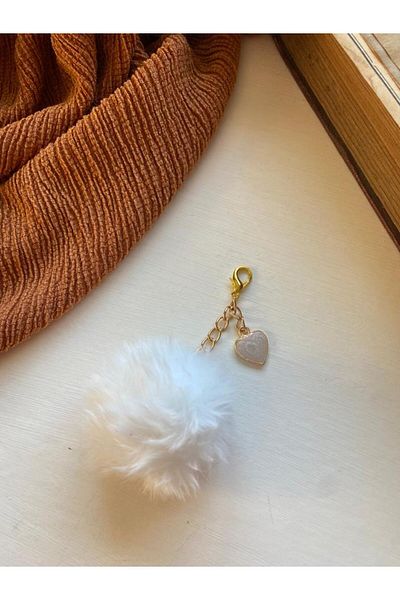 Cisemco Heart Themed Plush Keychain with Pompom Figure