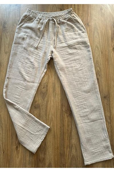 hakkoymaz 100% Cotton Pocket Muslin Fabric Natural Like Nothing Casual Comfortable Pajama Bottoms