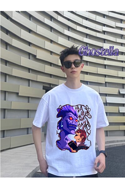 Minga London Tricou unisex supradimensionat cu imprimeu Death Note alb-Ghostella