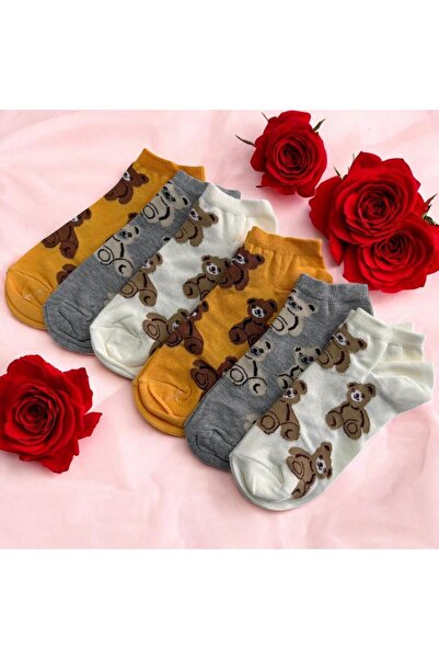 Forever 6'lı Kadın Sevimli Ayıcık Desenli Renkli Patik Çorap Paketi