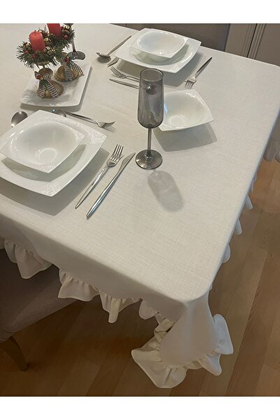 Zeren Home Frilly Non-Sim Polyester Linen Worry-Free Table Cloth Cream
