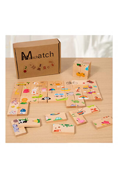 Noname Εκπαιδευτικό ξύλινο παιχνίδι 3 σε 1: ντόμινο, παζλ και παιχνίδι αντιστ...