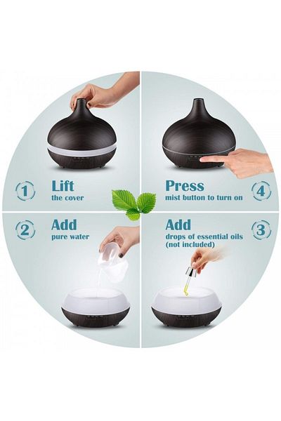 TECHSTAR Umidificator și purificator de aer cu ultrasunete pentru aromaterapie, uleiuri esențiale, pentru cameră, birou, 400 ml
