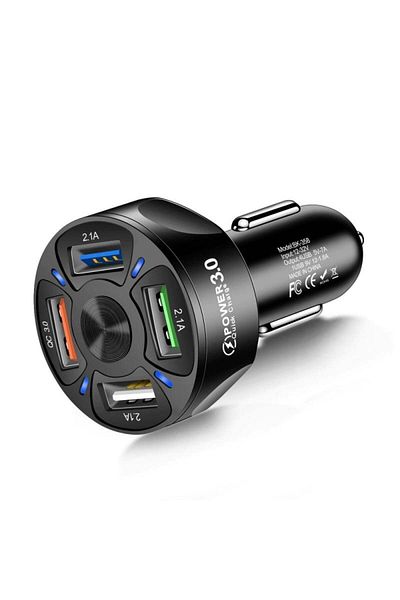 TECHSTAR ® T-14 Car Charger, 1 Usb X Qc3.0, Fast Charging 3 Usb X 2.4a, Black