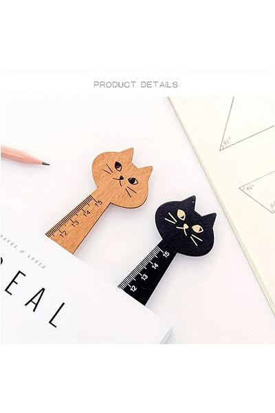 GlassySKY 1 Piece Black Cute Cat Shaped Wooden Ruler