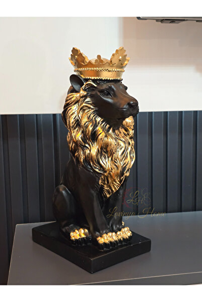 LH Lavinya Home Dekoratif Biblo Aslan Kral 19x35 cm | Siyah Üzeri Gold Detayl...