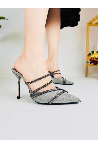 Efulia Silver Silvery Fabric Detail Shiny Women's Heel Shoes (Heel Height 9cm)