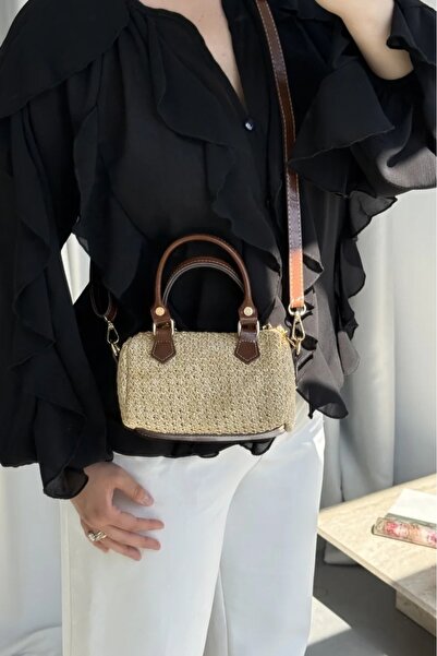 LEONAS Little Straw Women's Hand and Shoulder Bag Clarise Brown