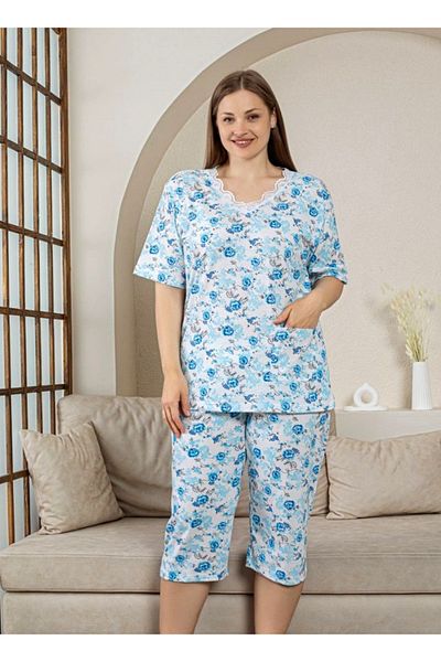 Star Fashion Pijama dama bumbac, marimi mari, stil Capri, cu pantaloni trei sferturi