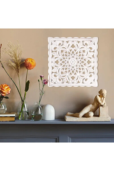 Genel Markalar Ahşap Oyma Lotus Desenli Dekoratif Duvar Paneli - Kare Şeklinde