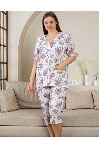 Star Fashion Pijama dama bumbac, marimi mari, stil Capri, cu pantaloni trei sferturi