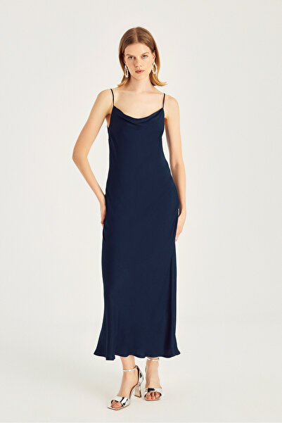 Naramaxx Degaje Yaka Midi Boy Lacivert Elbise