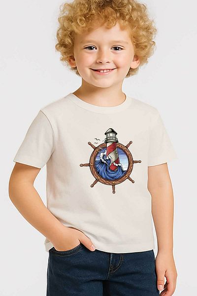 peki baby&kids Well Yaz Men's Single Jersey Helm Lighthouse T-Shirt 19588